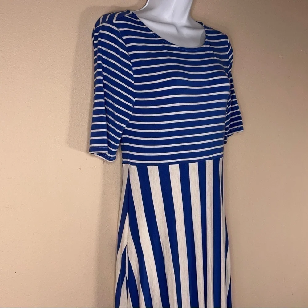 SMALL MATILDA JANE BLUE WHITE STRIPED DRESS STRETCH MAXI 3/4 Sleeve